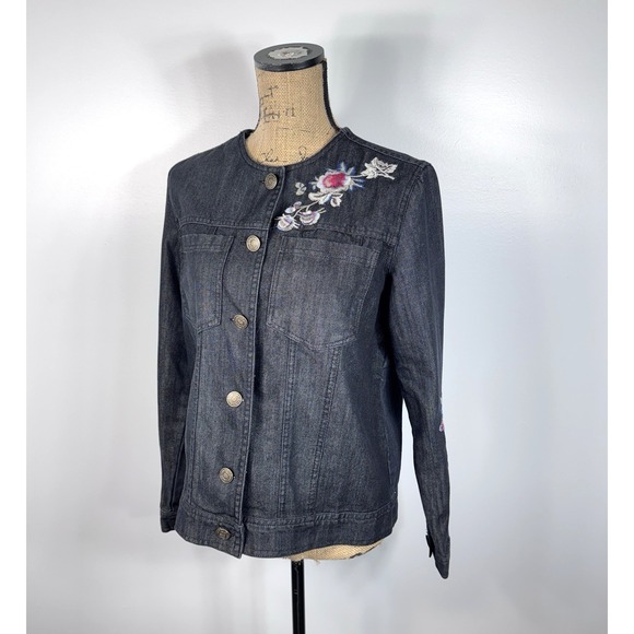 Hannah‎ Embroidered Denim Jacket Women's Small Boho Floral Button Front Festival - Picture 1 of 9